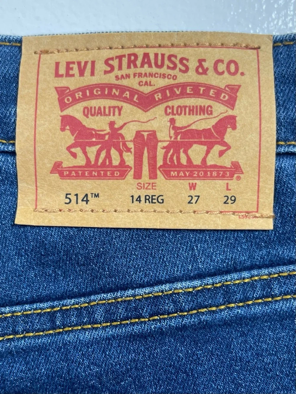 Levi's 514 Straight Fit Performance Denim Blue Jeans Boys Size 14 Reg (27x29)